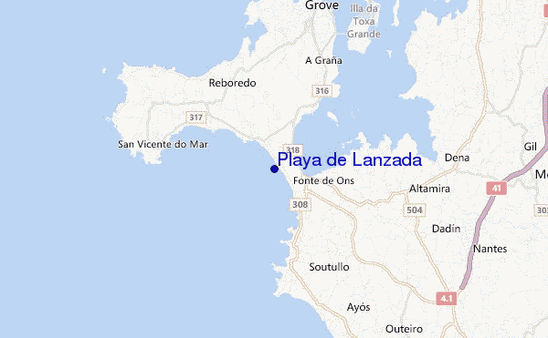 mapa de localização de Playa de Lanzada