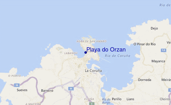 mapa de localização de Playa do Orzan