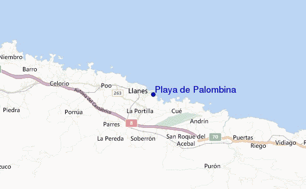 mapa de localização de Playa de Palombina