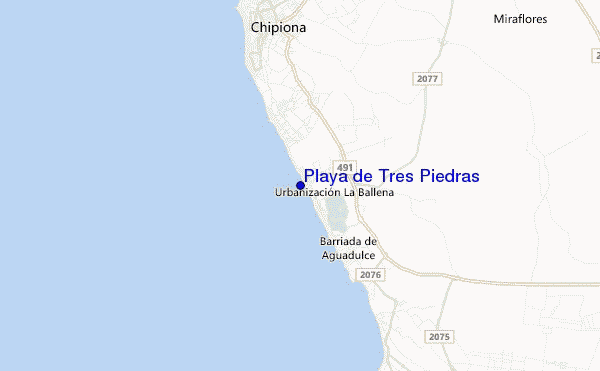 mapa de localização de Playa de Tres Piedras