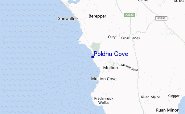mapa de localização de Poldhu Cove