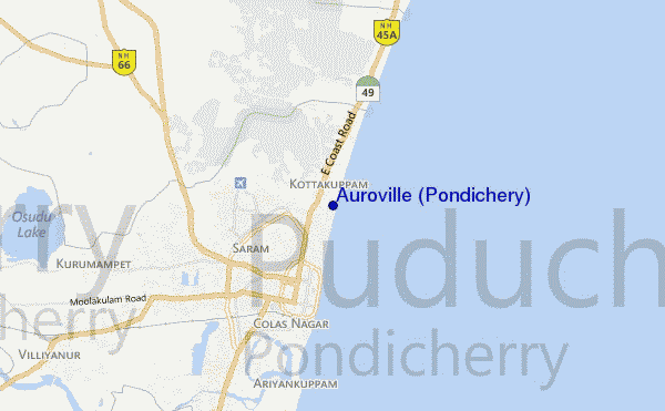mapa de localização de Auroville (Pondichery)
