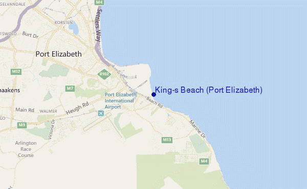 mapa de localização de King's Beach (Port Elizabeth)