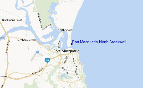 mapa de localização de Port Macquarie-North Breakwall