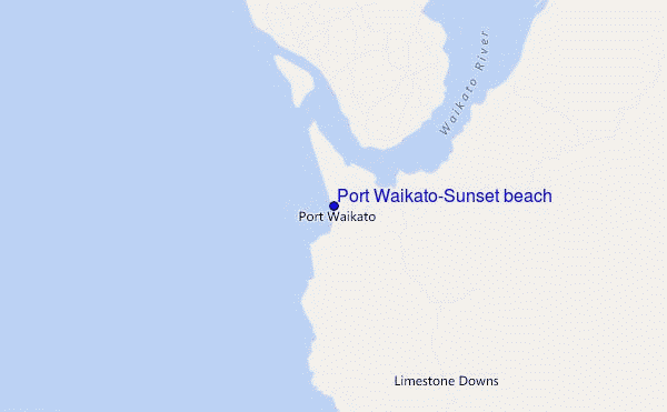 mapa de localização de Port Waikato-Sunset beach