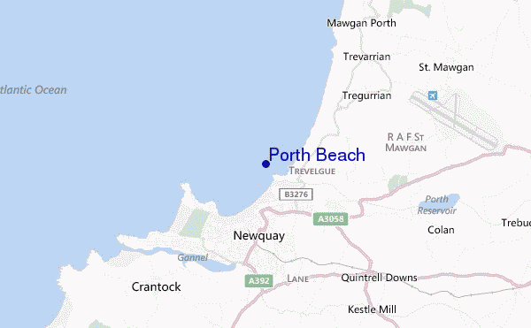 mapa de localização de Porth Beach