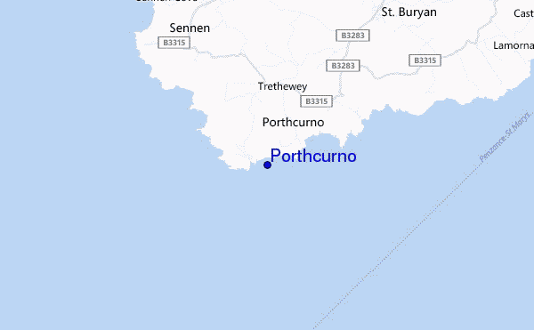 mapa de localização de Porthcurno