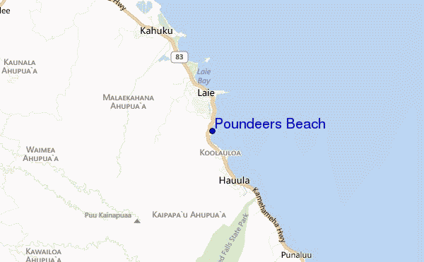 mapa de localização de Poundeers Beach