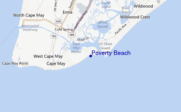 mapa de localização de Poverty Beach