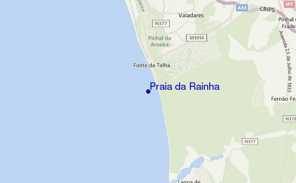 mapa de localização de Praia da Rainha
