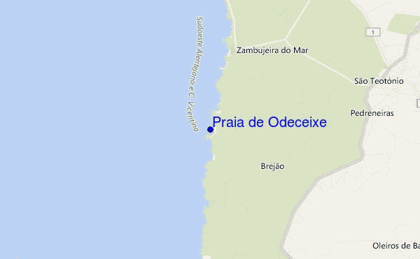 mapa de localização de Praia de Odeceixe