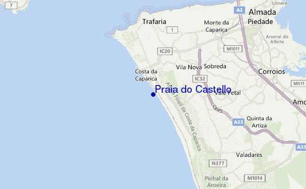mapa de localização de Praia do Castello