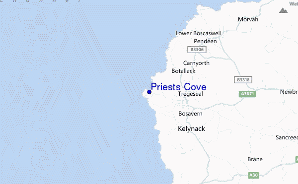 mapa de localização de Priests Cove