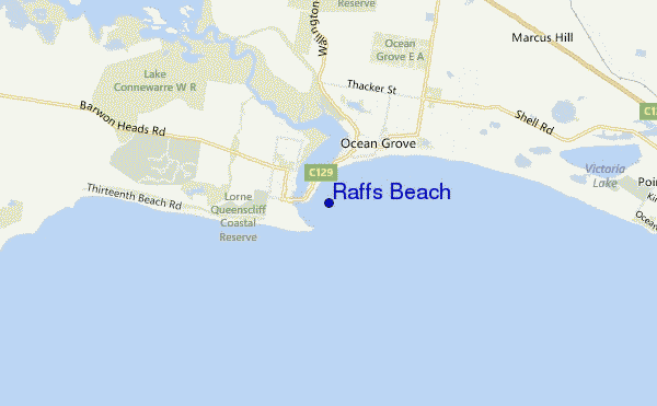 mapa de localização de Raffs Beach