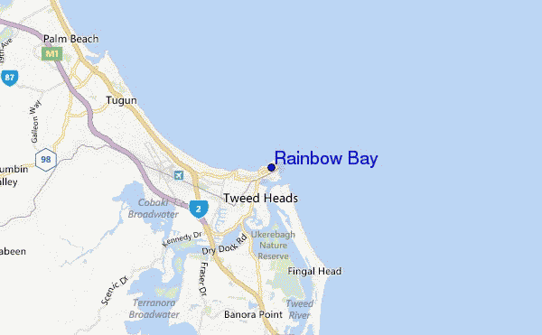 mapa de localização de Rainbow Bay