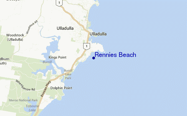 mapa de localização de Rennies Beach