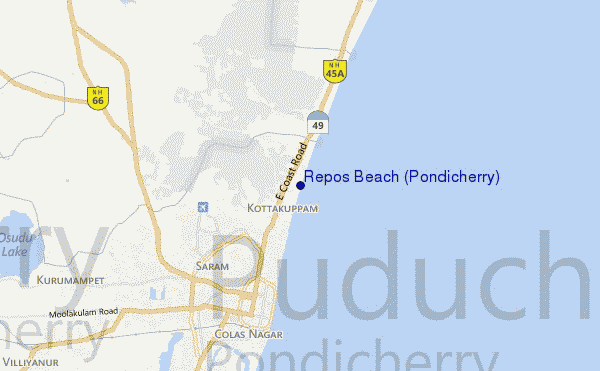 mapa de localização de Repos Beach (Pondicherry)