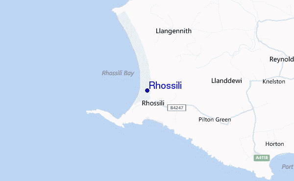 mapa de localização de Rhossili