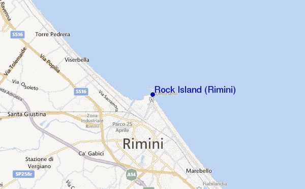 mapa de localização de Rock Island (Rimini)