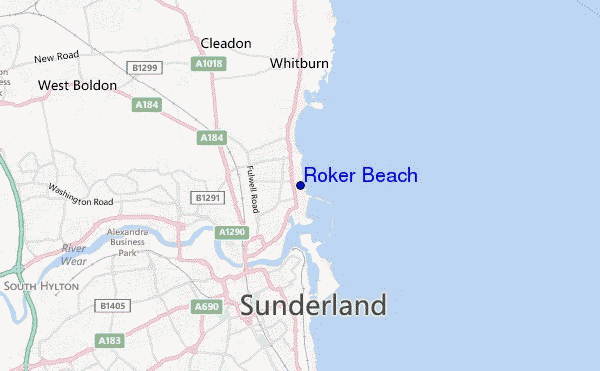 mapa de localização de Roker Beach