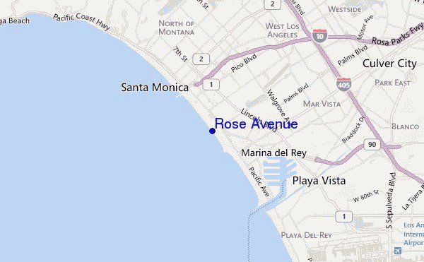 mapa de localização de Rose Avenue
