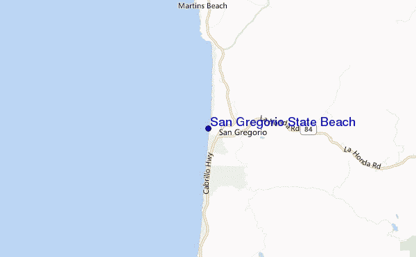 mapa de localização de San Gregorio State Beach