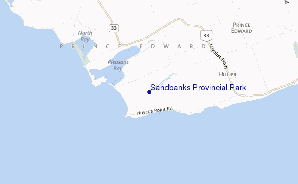 mapa de localização de Sandbanks Provincial Park