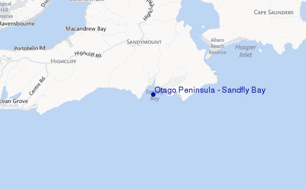 mapa de localização de Otago Peninsula - Sandfly Bay