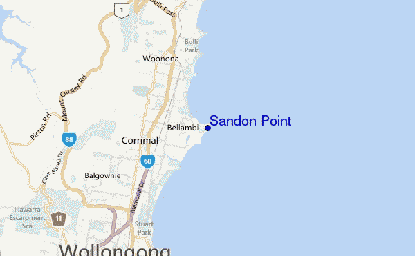 mapa de localização de Sandon Point
