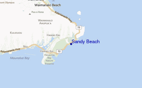 mapa de localização de Sandy Beach