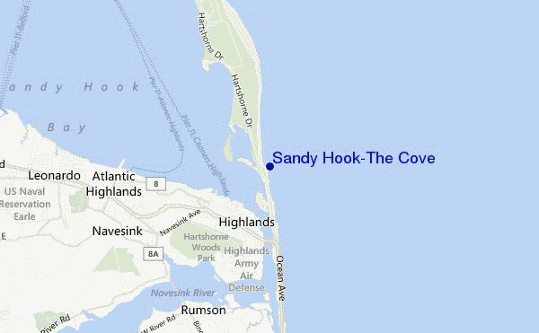 mapa de localização de Sandy Hook/The Cove