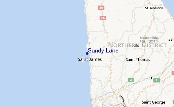 mapa de localização de Sandy Lane