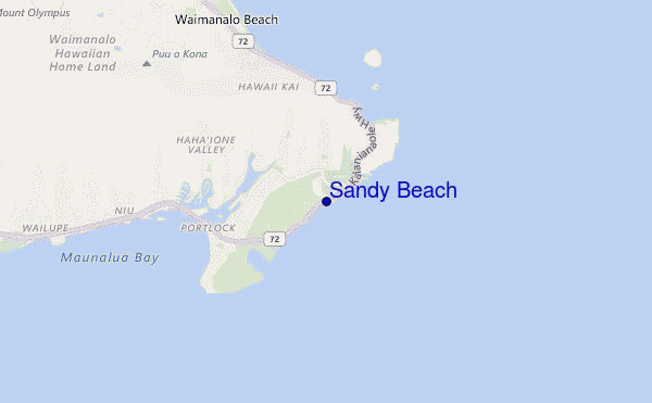 mapa de localização de Sandy Beach