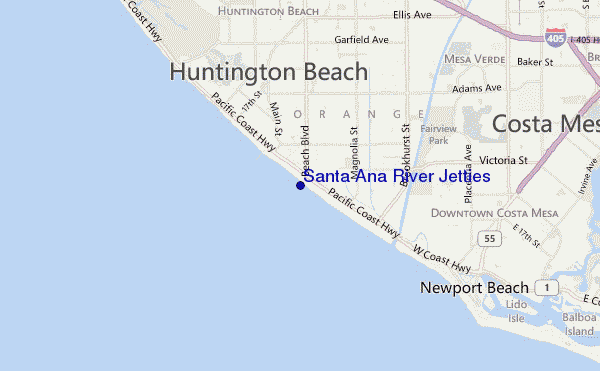 mapa de localização de Santa Ana River Jetties