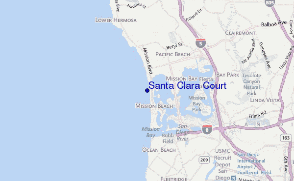 mapa de localização de Santa Clara Court