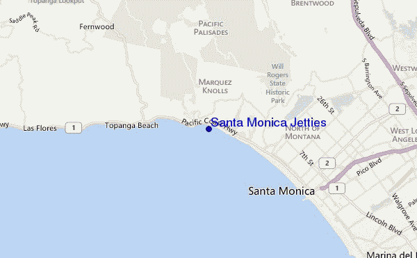 mapa de localização de Santa Monica Jetties