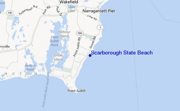 mapa de localização de Scarborough State Beach