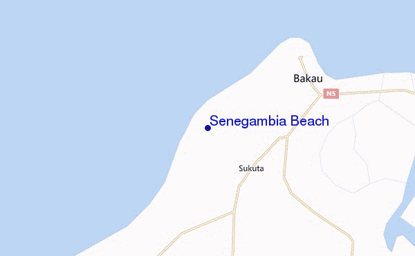 mapa de localização de Senegambia Beach