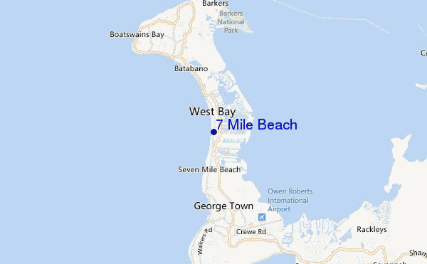 mapa de localização de 7 Mile Beach