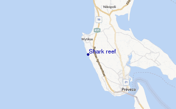 mapa de localização de Shark reef