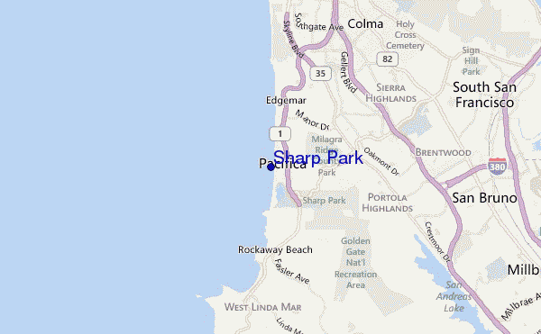 mapa de localização de Sharp Park