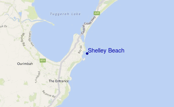 mapa de localização de Shelley Beach