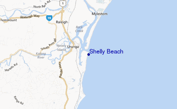mapa de localização de Shelly Beach