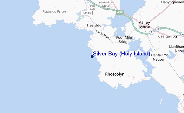 mapa de localização de Silver Bay (Holy Island)