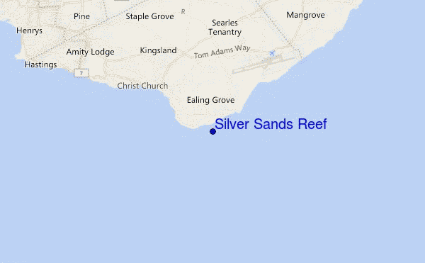 mapa de localização de Silver Sands Reef
