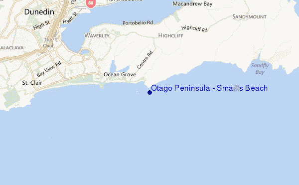 mapa de localização de Otago Peninsula - Smaills Beach