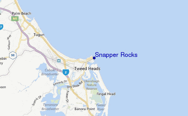 mapa de localização de Snapper Rocks