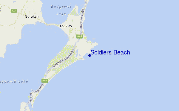mapa de localização de Soldiers Beach