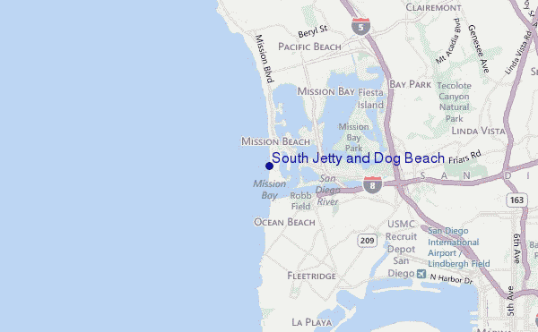mapa de localização de South Jetty and Dog Beach
