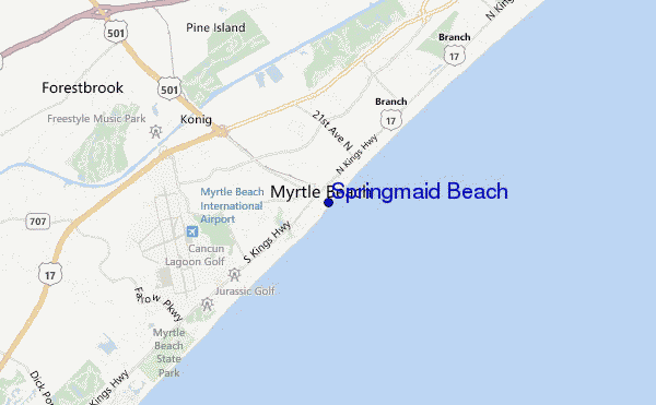 mapa de localização de Springmaid Beach
